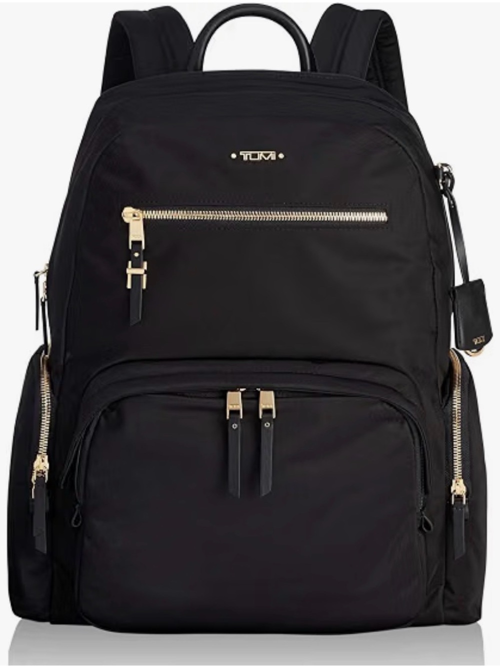 Tumi Black Nylon Backpack with Gold-Tone Hardware and Leather Trim
